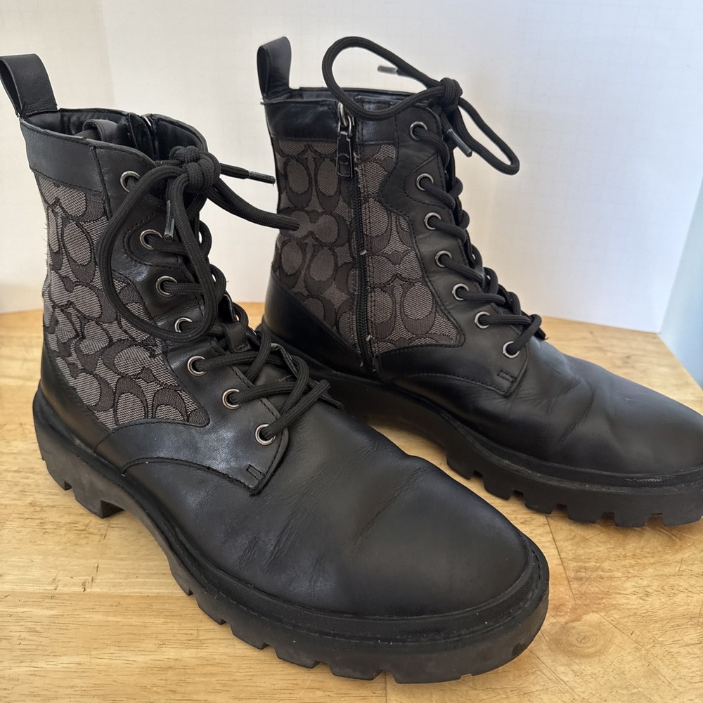 Coach Men's Citysole Signature Boots Size 10D Black CO257 Side Zip EUC